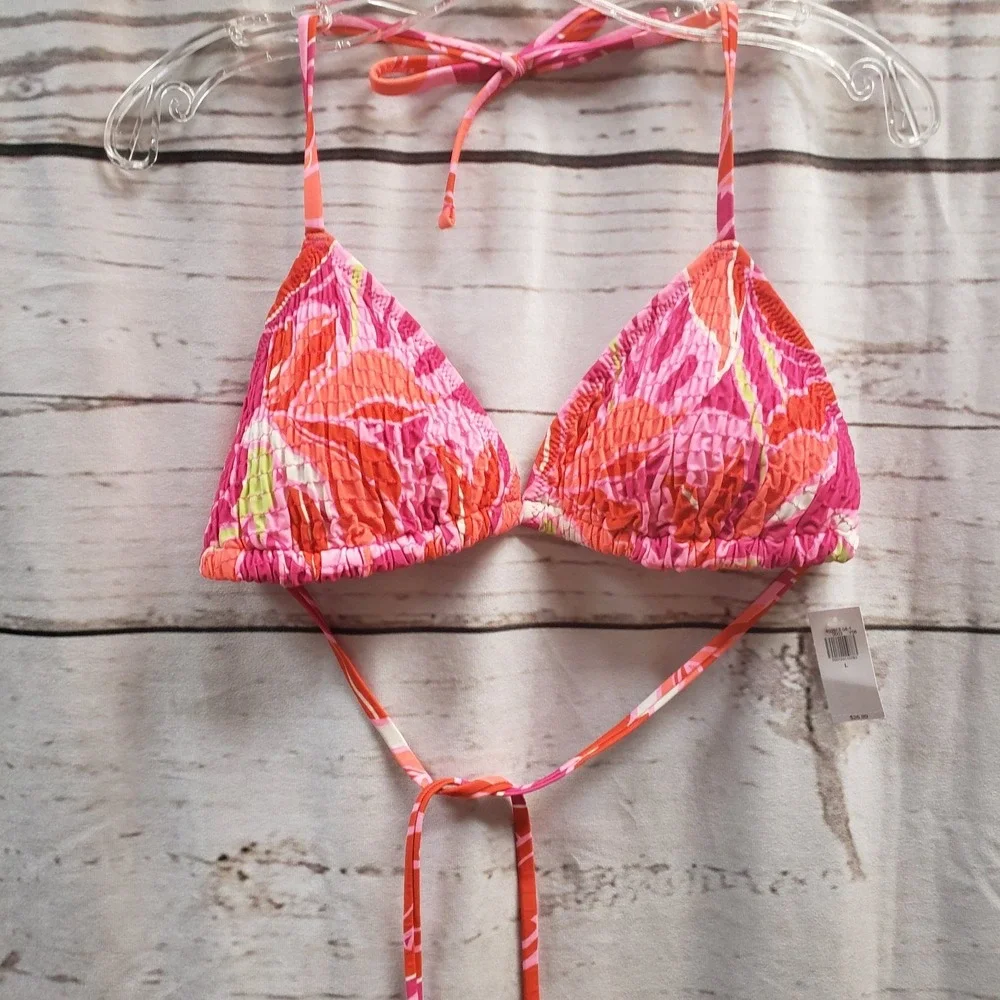 Old Navy Lg Floral Colors Beach Bikini Top swim NWT Halter Tie Closure